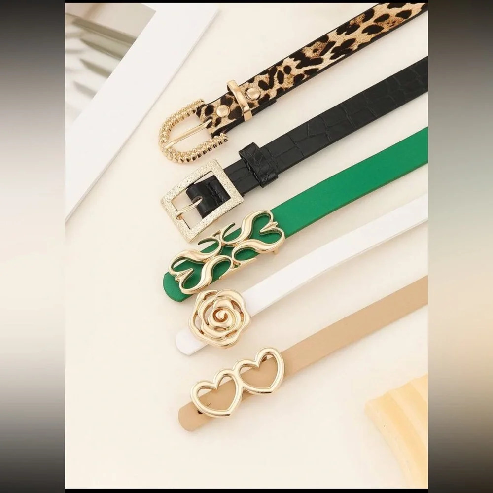 Luxe Vegan Leather Gold Tone Buckle Skinny Belt set